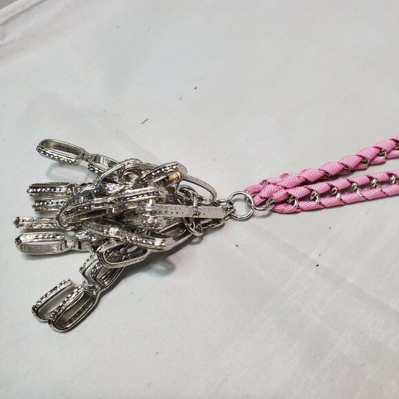 Banana Republic Pink Fabric with Silver Chain and Chunky Silver Dome Tassel Neck - Picture 9 of 9